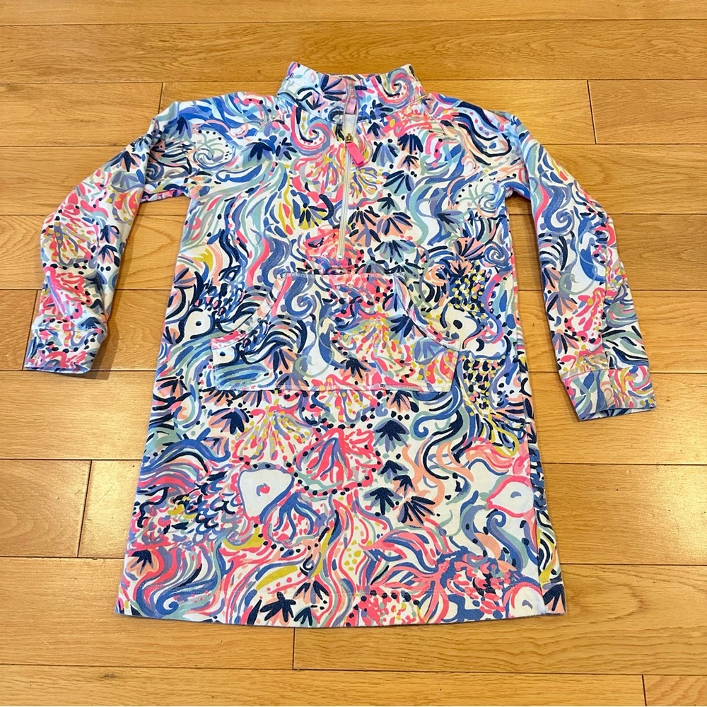 Lilly Pulitzer Girls Sweatshirt 1/4 Zip Top Dress with Pocket Size 6-7